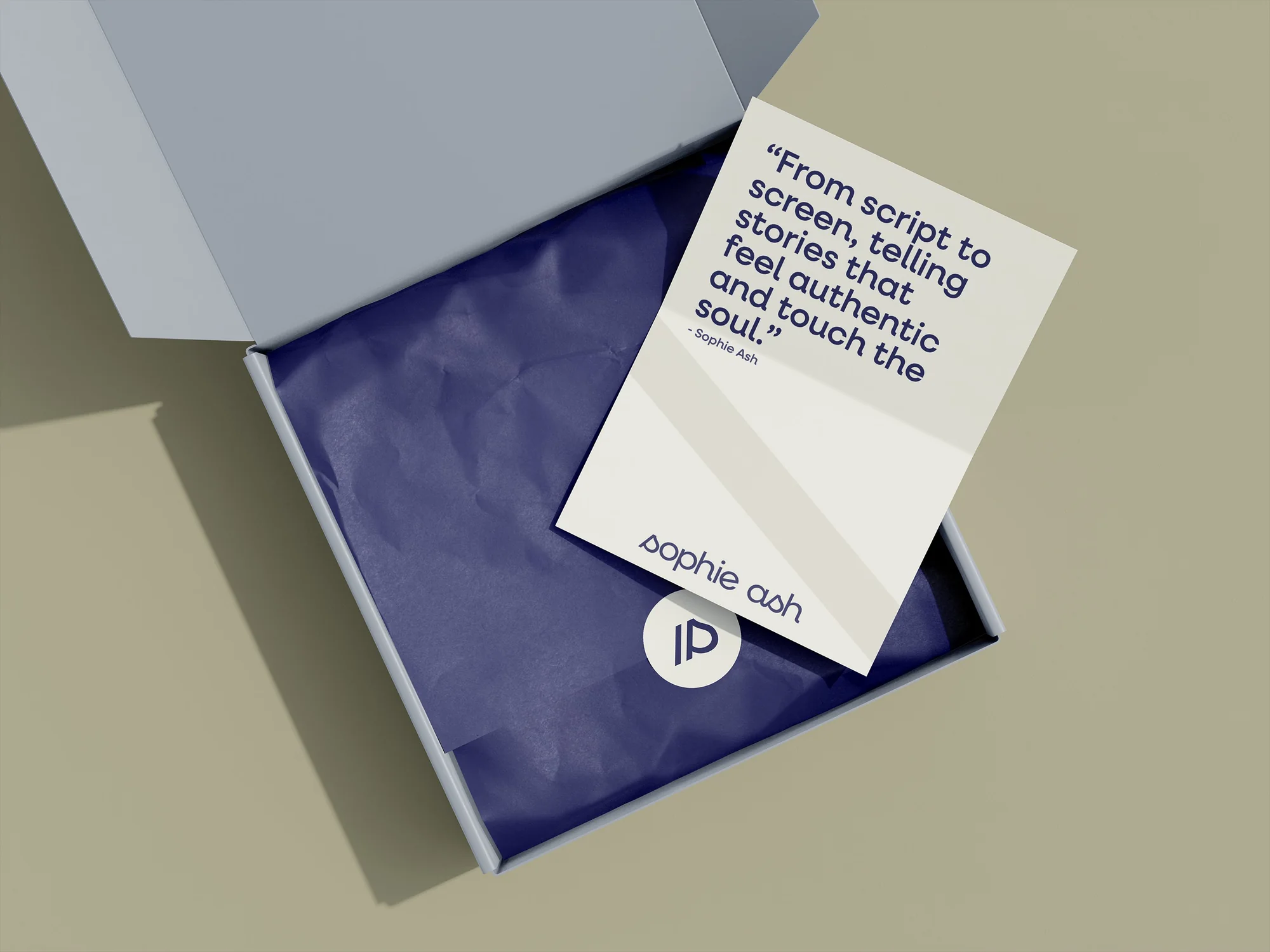 Branded box with a quote card