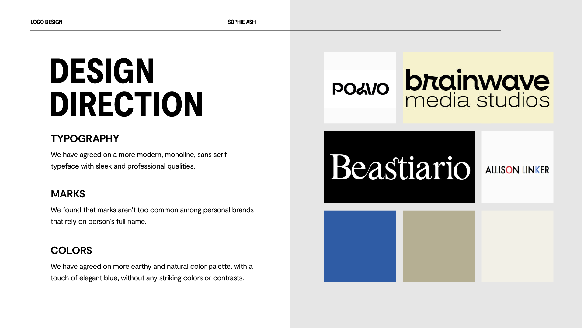 Design direction — typography, marks and colour